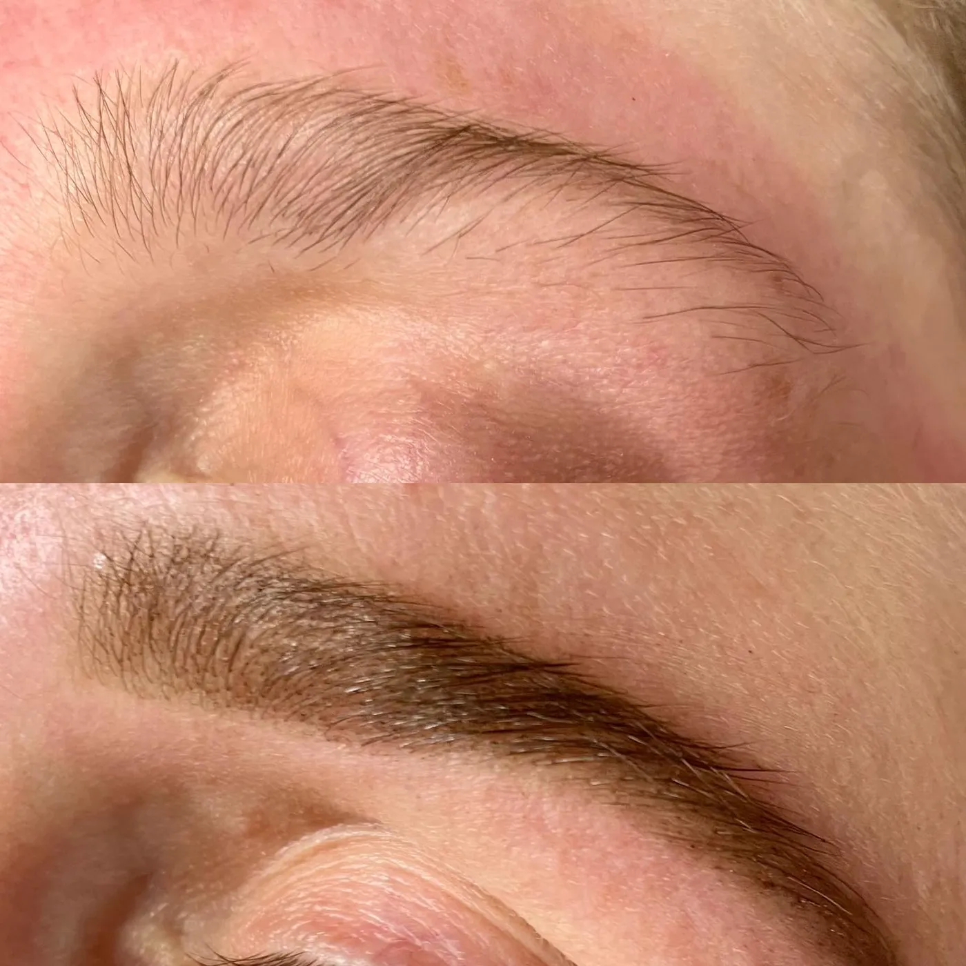 Brow shaping, before and after