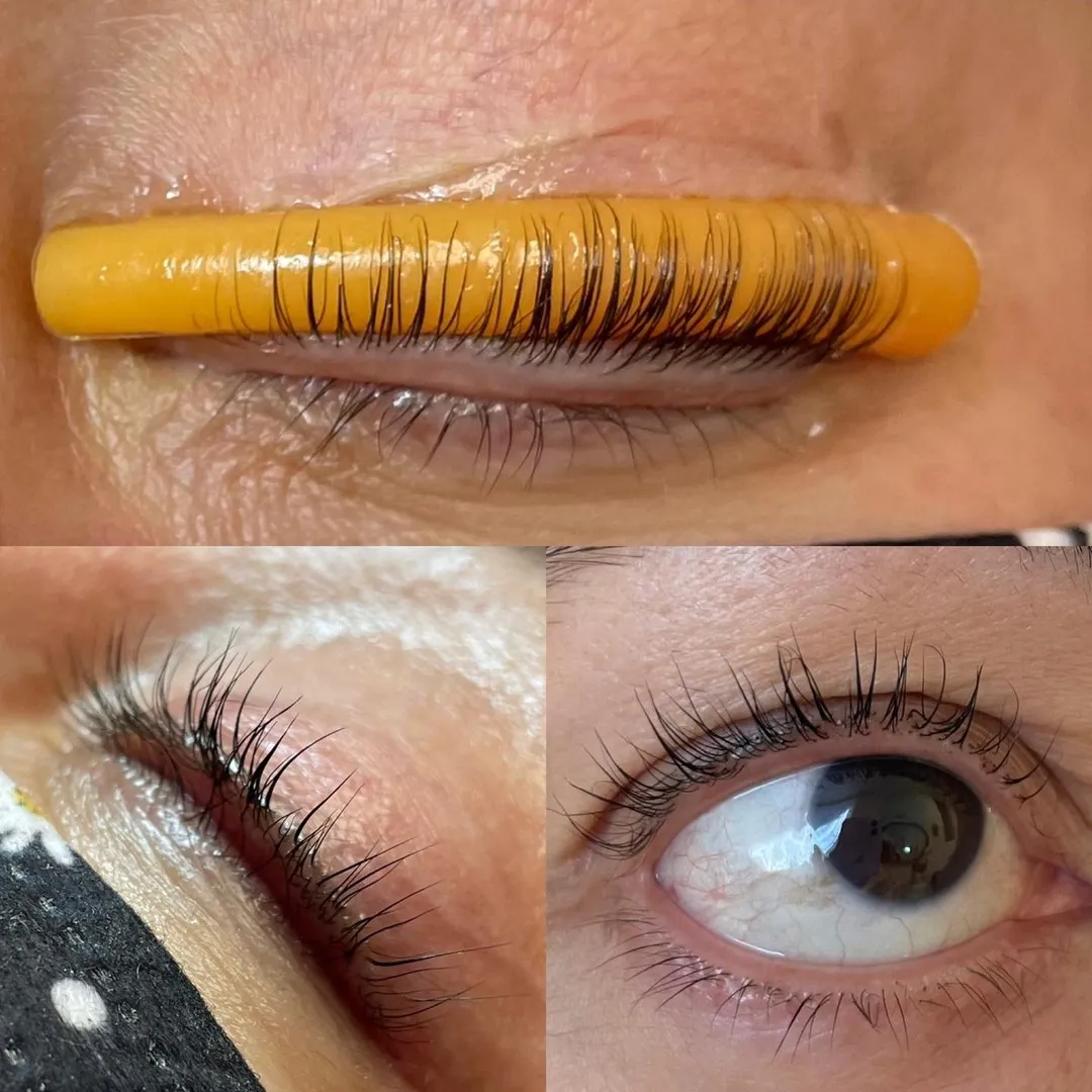A lash lift before and after, the same eye