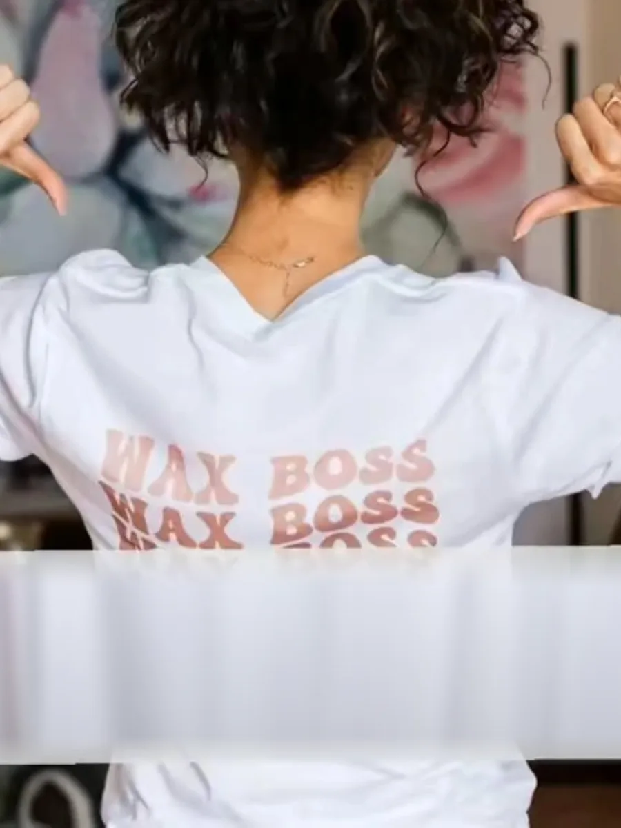 Nella in her wax boss shirt